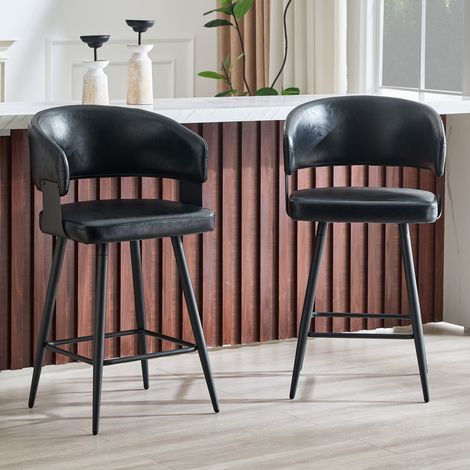 Silla de comedor 83 x 45,5 x 57,5 cm negra de PU con reposabrazos, diseño moderno (1/5)