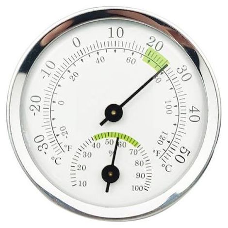 Hygromètre Thermomètre analogique intérieur/extérieur - Cadran aluminium blanc, lecture facile (1/5)