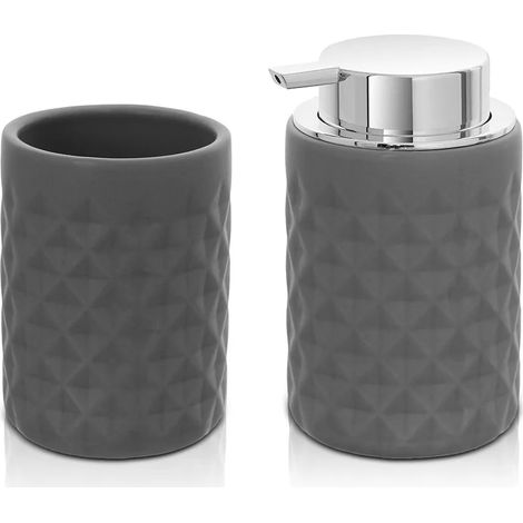 Set accessori bagno grigio da appoggio dispenser e portaspazzolini in ceramica Cristal (1/5)