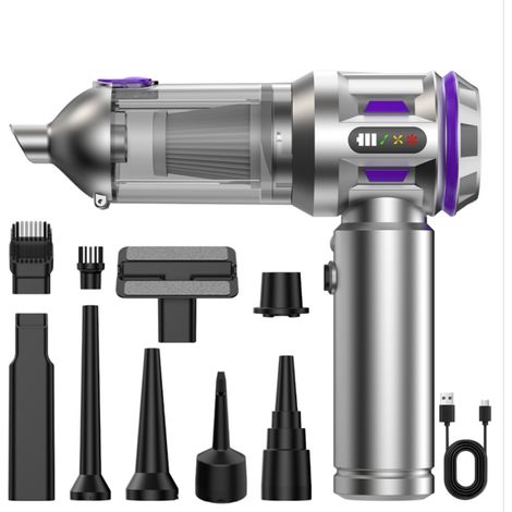 Aspirateur sans fil portatif pour voiture — Aspirateur 2-en-1 et souffleur, 6000mAh, recharge Type-C rapide, compact pour voiture et maison (1/4)