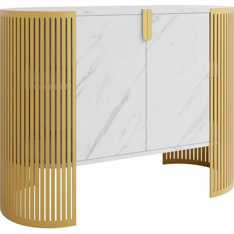Aparador Civer II, Dorado + Mármol blanco, 90x120cm, Número de puertas: 040cm, Metal, Aglomerado laminado