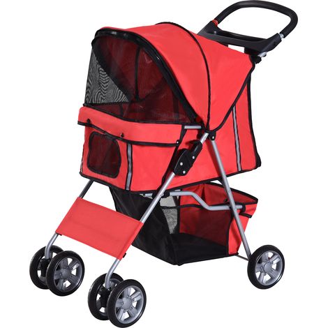 Chariot pour petits chiens avec Toldo réglable 75x45x97 cm rouge