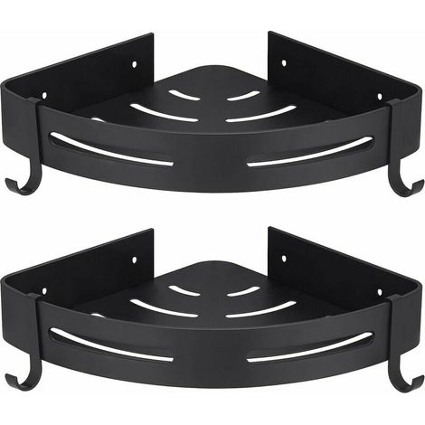 royaluxe - Etagére Douche d'angle Noir sans Perage Rangement Salle de Bain Douche Accessoire Salle de Bain Support Porte Savon Douche Aucun Antirouille en Aluminium Lot de 2 avec Crochets (1/4)