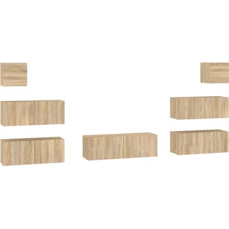 Conjunto de muebles mueble aparador TV televisión salón dormitorio salón 7 piezas roble sonoma madera contrachapada marrón 020025209