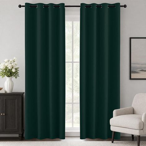 Rideau Occultant Thermique Oeillets Lot De 2 140x200CM, Vert Foncé (1/5)