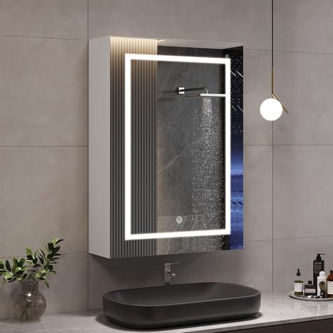 Miroir lumineux de salle de bain avec rangement - 50x14x70 cm - LED réglable, Miroir HD, trois couleurs réglables, tactile intelligent (1/5)