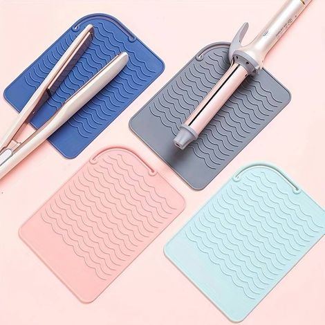 Tapis en silicone résistant à la chaleur, tapis de coiffage en silicone résistant à la chaleur, coussin isolant thermique de rangement en silicone pour fers à friser, lisseurs, fers à permanente (1/5)