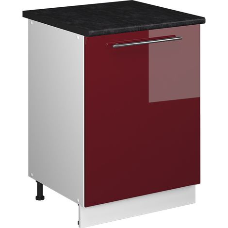 Mobiletto base cucina Fame-Line, Bordeaux lucido/Bianco, 60 cm 1 anta con piano di lavoro, Vicco (1/5)