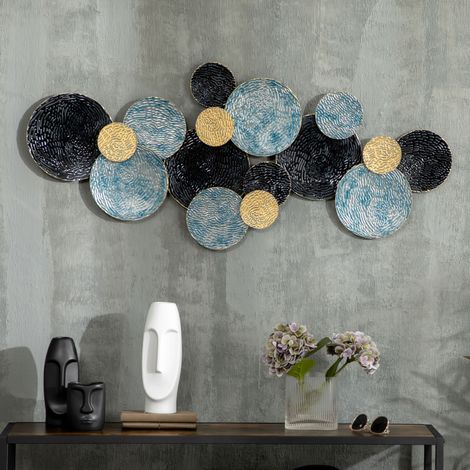 3D-Wanddeko aus Metall 121 x 53 cm, Schwarz, Blau und Gold OKMYHOME (1/5)
