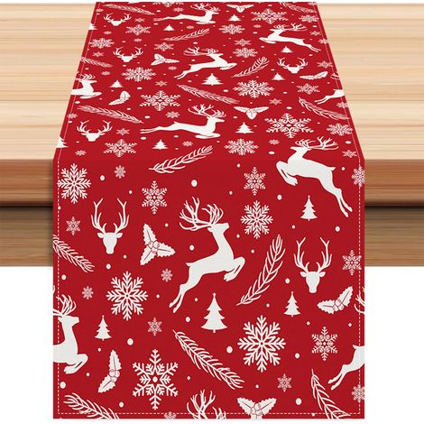 Chemise De Table De Noël - Motif Renne Et Flocon De Neige - En Lin - Pour Table À Manger Salon Ou Extérieur - 33 X 183 Cm