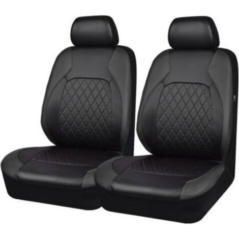 Ensemble de 2 housses de siège universelles en similicuir pour sièges avant - Convient à la plupart des voitures, camions, fourgonnettes et VUS (noir)