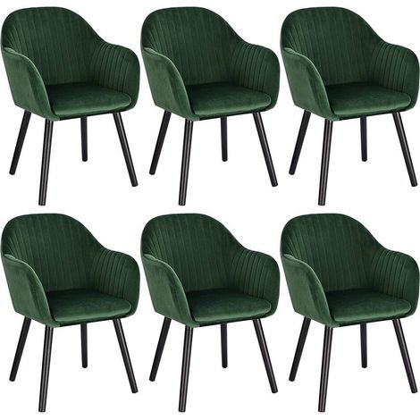 Set di 6 sedie in velluto da pranzo con gambe in legno massello vari colori colore : VERDE (1/4)