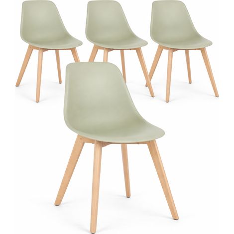 Lot de 4 chaises KAZO – Coque PP renforcée & piétement hêtre-Vert (1/5)