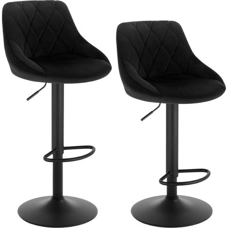 WOLTU 2X Taburete de Bar con Respaldo Terciopelo Taburetes Alto Cocina Regulable en Altura Taburete Giratorio Sillas Bar Taburete de Escritorio Negro (1/5)