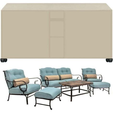 BUNTHAUS Housse Salon de Jardin Rectangulaire 213x132x74cm, XU,Housse de Protection pour Meubles Jardin, 420D Tissu Oxford RéSistant à La Vent Pluie UV DéChirure(Beige) (1/4)