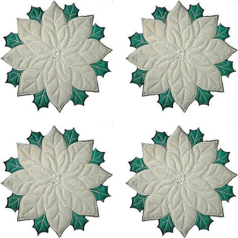 Sets de table brodés de Noël avec application de poinsettia, sets de table fleuris pour la décoration de table B (1/5)