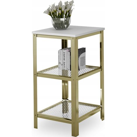 Estantería industrial de 3 niveles para salón, atornillada, 40x40x80 cm, color dorado y blanco mate. (1/5)
