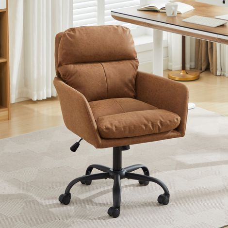 Silla de oficina regulable en altura, PU marrón, base negra DESVIAE (1/5)