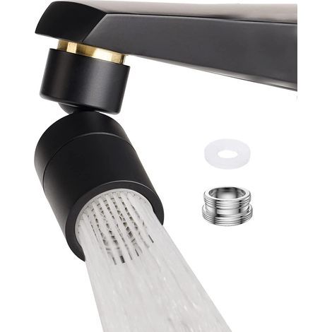 Kitchen Faucet Aerator, Black Faucet Aerator, Swivel Black Faucet Aerator, 2-Mode Kitchen Faucet Aerator, with Thread Adapter for FM22, M24 (Black) (1/5)