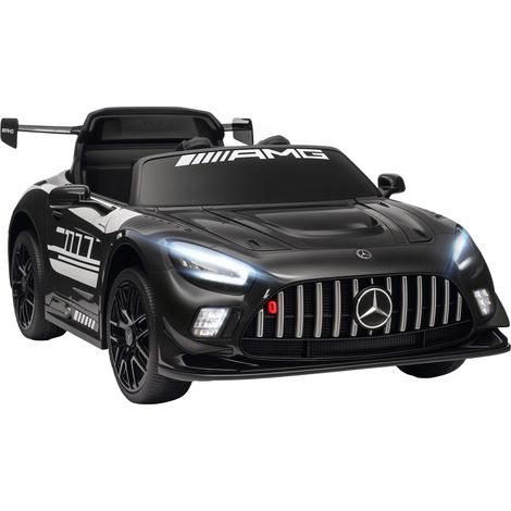 Voiture électrique Mercedes pour enfants, batterie 12 V, lumières LED, fonction musicale, klaxon, 3-8 ans, noire