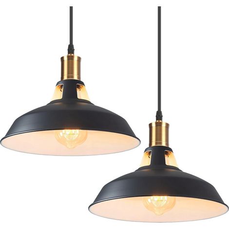 Lustre rétro en métal,lustre de style industriel,lustre vintage,douille E27 avec abat-jour en métal brillant,cordon réglable,diamètre 27 cm,noir,1pcs (1/5)