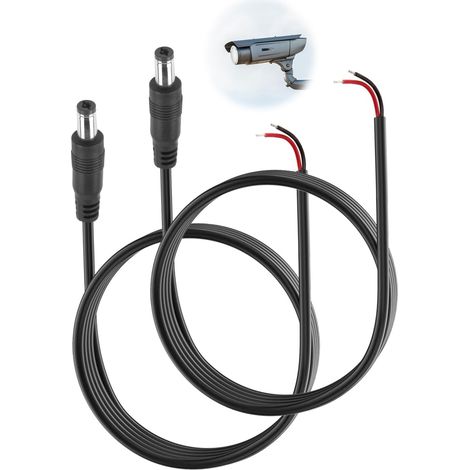 2-Pack 1m DC18 AWG Pigtail Cable 5,5×2,1mm Mâle Mâle vers Extrémité de Fil Nu Ouvert pour Maintenance Alimentation, Caméras CCT DVR (1/5)