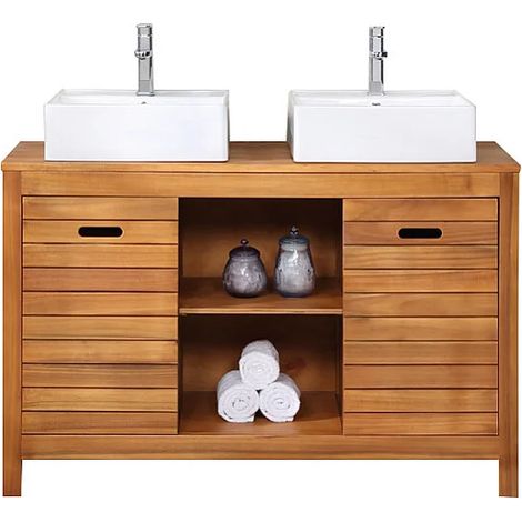 Mobile bagno con lavabo semplice 130 cm in Legno d'acacia - PULUKAN (1/5)
