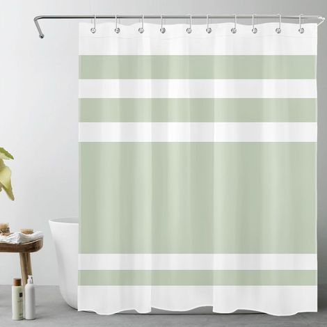 Rayures Vertes et Blanches Rideaux de Douche 150x200cm(LxH) Abstrait géométrique Rideaux de Bain avec Crochets, Classique Extra Longue Imperméable Polyester Anti Moule Salle de Bain Décor (1/5)