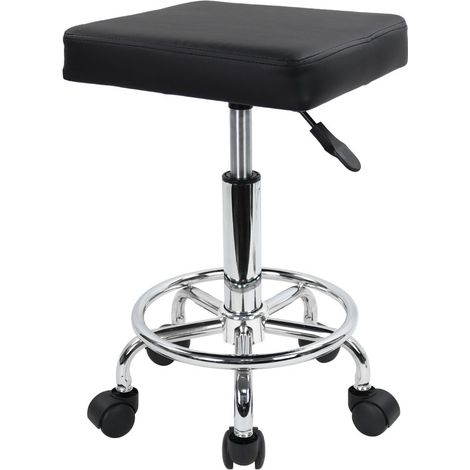 Tabouret à roulettes réglable en hauteur 46-61cm – Cuir synthétique noir – Confortable et mobile – Capacité 110 kg – Kktoner