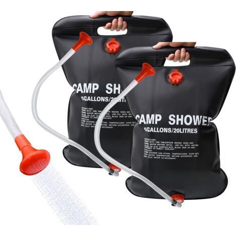QORVA Solardusche, 2er-Pack, 20-Liter-Campingdusche mit abnehmbarem Schlauch und Ein-/Ausschalter am Duschkopf für Camping, Strand, Schwimmen und Reisen im Freien (1/5)