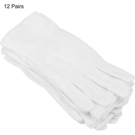 Gants de Protection - Coton - 12 Paires - Lavables - Blanc (1/4)