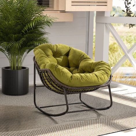 Fauteuil de Jardin rotin d'extérieur chaise berçante coussin rembourré fauteuil inclinable vert olive (1/5)