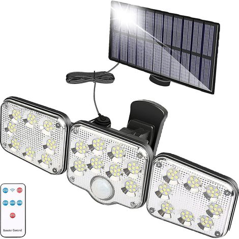 Projecteur solaire d'extérieur, 138 LED avec télécommande, étanche IP65, 3 têtes orientables, sans fil (1/5)