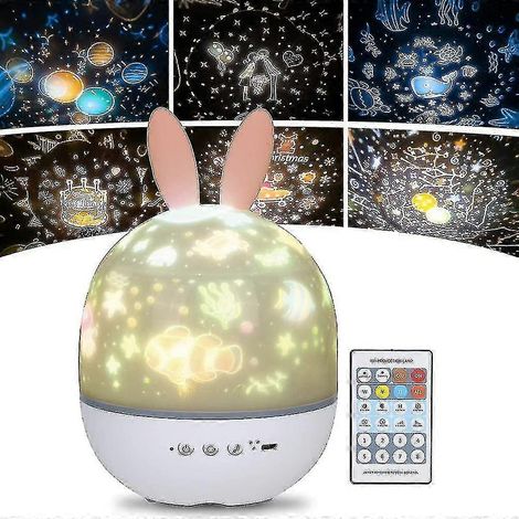 Veilleuse enfant avec minuteur, lampe rotative, projecteur d'étoiles et musique (1/3)