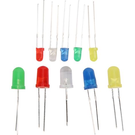 300 Stück 3 mm 5 mm LED-Leuchtdioden-Set Gelb/Grün/Blau/Rot/Weiß (1/5)