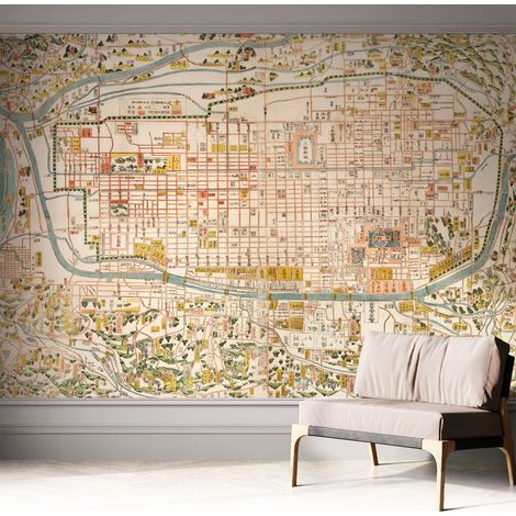 Papier peint autocollant avec imprimé pour cuisine facile à appliquer pour mur a motif Carte ancienne 312x219 cm (1/5)