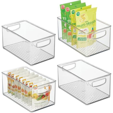 Boîte de rangement transparente en plastique mDesign pour aliments pour bébé, avec poignées, lot de 4