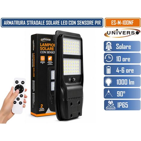 UNIVERSO ES-M-100NF LAMPIONE SOLARE LED 1000 LUMEN DA ESTERNO CON SENSORE DI MOVIMENTO PIR TLECOMANDO TIMER IP65 (1/5)