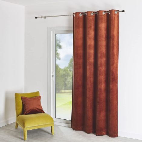 Rideau en Velours Feutré Uni - Velours Doux Épais - Occultant Anti Bruit Thermique - pour Salon Chambre Bureau - 8 Œillets Ø 4 cm - 135 x 260 cm - Cuivre (1/4)