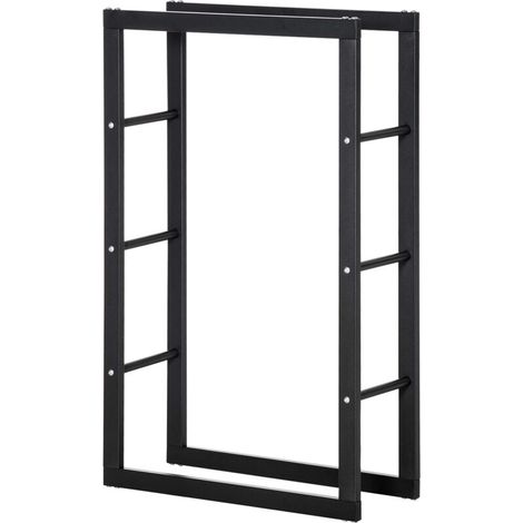 Serviteur de cheminée Étagère de cheminée en bois, design contemporain, capacité de charge maximale 100 kg Dimensions : 60 cm (L) x 25 cm (l) x 100 cm (H), métal noir (1/5)