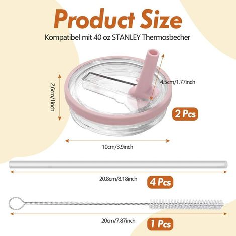 Stanley – 2er-Pack auslaufsichere Deckel – Für Stanley-Becher – 100 ml – Auslaufsicherer Ersatzdeckel mit 4 Strohhalmen und 1 Strohhalmbürste – Wiederverwendbares Zubehör (1/5)