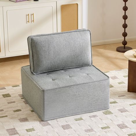 Sillón modular individual 81x81x80 cm de lino gris claro sin reposabrazos para espacios pequeños (1/5)