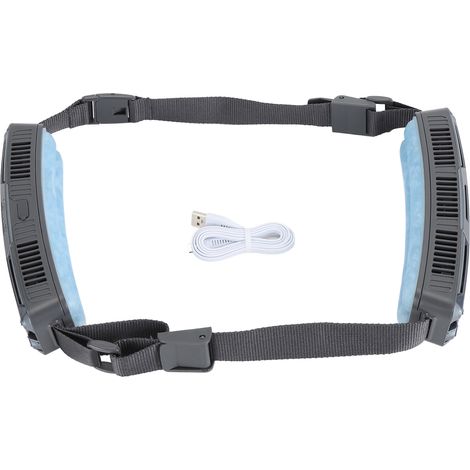 Ventilateur de ceinture multifonctionnel à 3 vitesses réglables, compresse de glace, grand angle de ventilation, idéal pour les sports de plein air, gris foncé. (1/5)