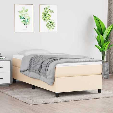 Cadre de lit à lattes 90 x 190 cm en tissu polyester crème - PANGIVO (1/5)