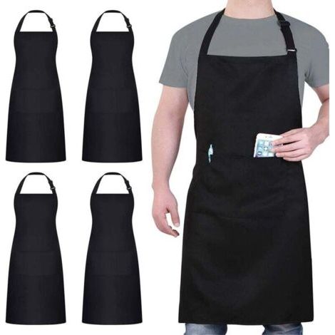 BUNTHAUS 4er-Pack Kochschürzen, schwarze Schürze mit 2 Taschen, wasserdichte, verstellbare Schürze für Damen und Herren, professionelle Küchenschürze zum Kochen, Gärtnern, für Restaurants, Grillabende