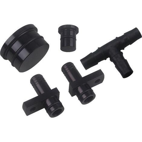 Schwarzer PCV-Ventil-Umleitungs- und Resonator-Kit für Duramax 6.6L Fahrzeuge der Baujahre 2004-2010.