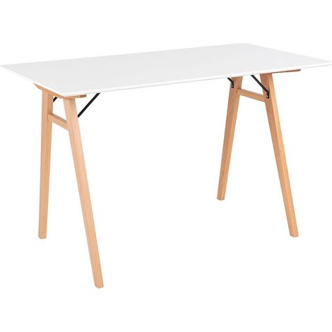 Moderner Schreibtisch - Weiß - mit Holzbeinen