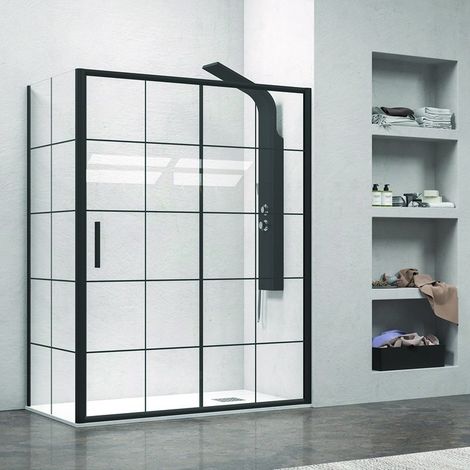 Cabina doccia 150x70 profili neri e vetro con riquadri neri NICO-D3000S kamalu