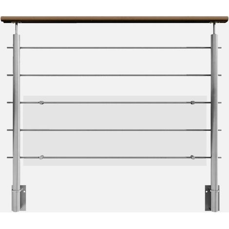 INOCA - Garde-corps en inox main courante bois - Fixation latéral - Gris