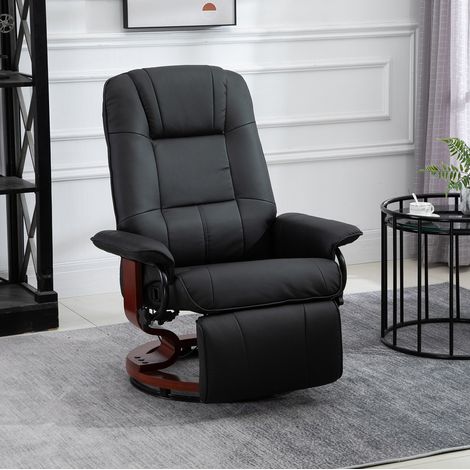 Sillón relax reclinable 145° con reposapiés manual, giratorio 360°, polipiel negra HAVRYA (1/3)